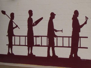 Shadow mural of workers